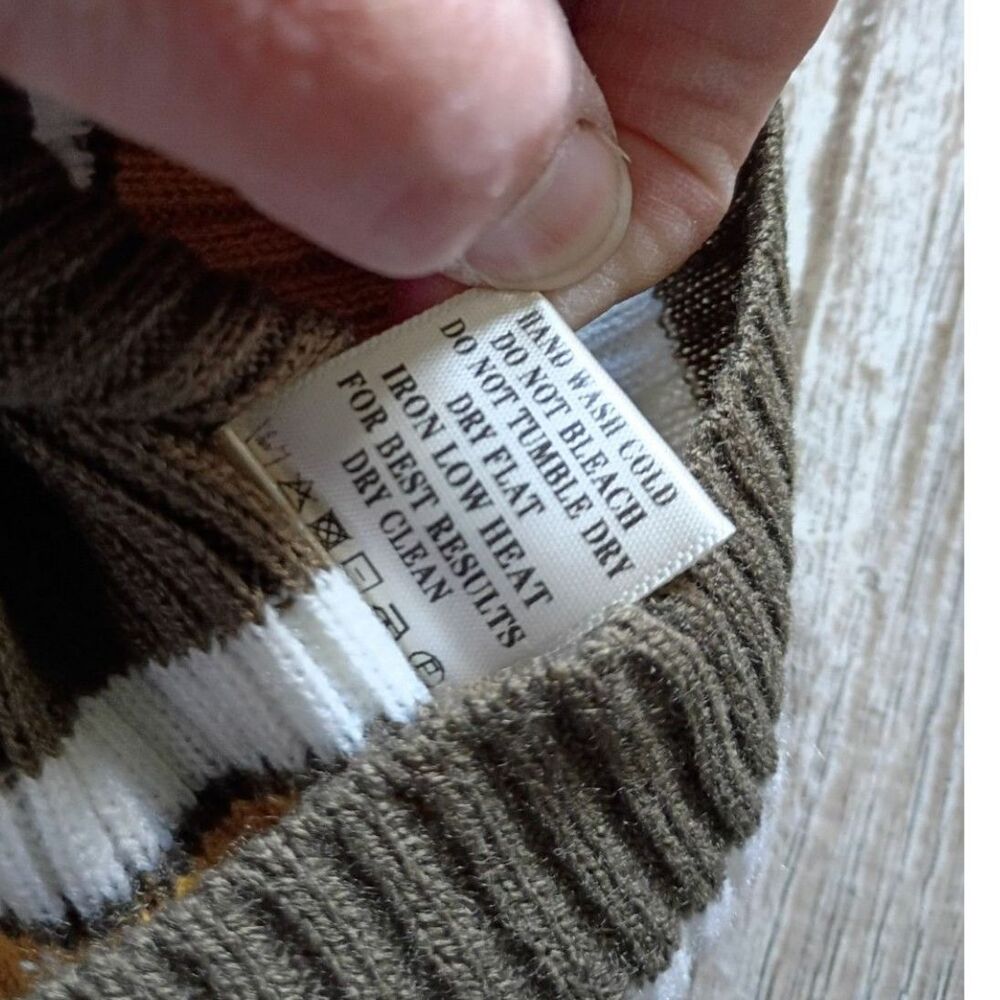 Very J Women's Small Striped Sweater Ruffle Bell Sleeve Brown Mustard White - Picture 4 of 7